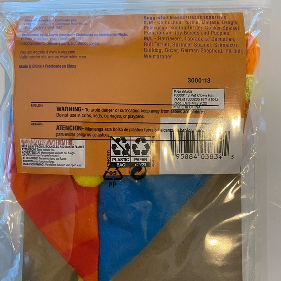 RUBIES PET SHOP BOUTIQUE CLOWN HAT SIZE MEDIUM/LARGE BRAND NEW - Picture 3 of 3